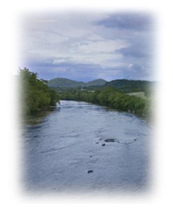 The French Broad River in Asheville in Buncombe County, NC